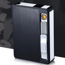 Выдвижная металлическая сигаретная коробка Электронная USB Зажигалка Беспламенное ветрозащитное фонарь зажигалка держатель Чехол гаджеты для мужчин LFB788