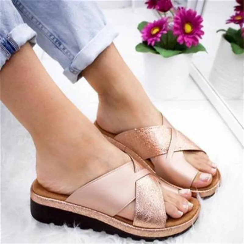 

Women Artificial PU Shoes Slippers Orthopedic Bunion Corrector Comfy Platform Wedge Ladies Casual Big Toe Correction Sandal
