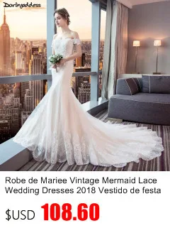 Robe de mariage, винтажное кружевное свадебное платье русалки,, короткий рукав, шнуровка, элегантные свадебные платья, платье невесты, Vestido de noiva