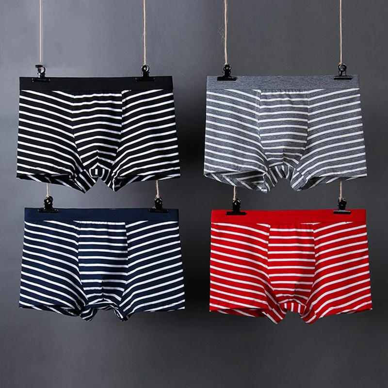 

4Pcs/lot Men's Underwear Cotton 100% Striped Sports Large Size Breathable Youth Students Sexy Boxer Male Underwear Men 2019 New