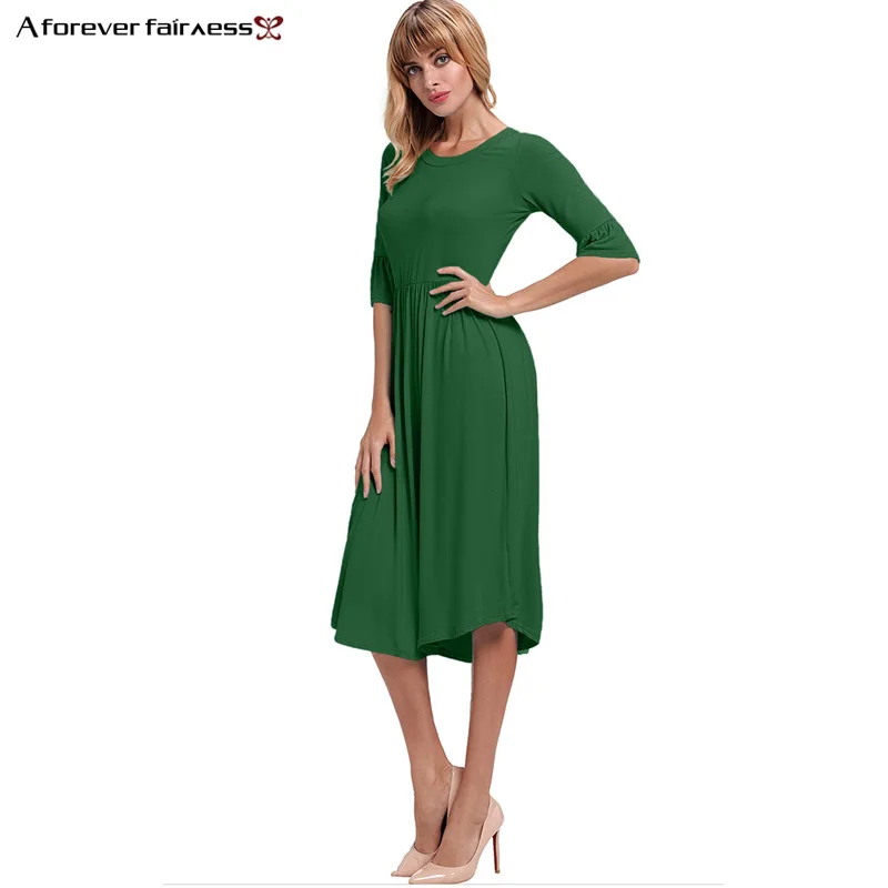 A Forever 2018 Spring New Fashion Women Dress Round Neck