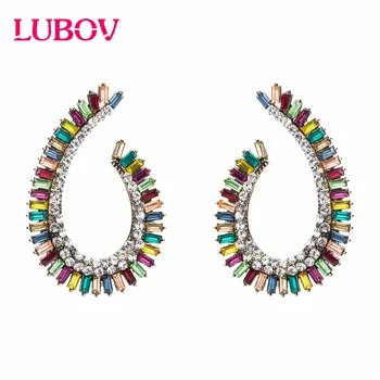 

LUBOV Trendy Crystal Stone Antique Metal Geometric Stud Earrings Women Piercing Earrings Birthday Gift Jewelry New Arrival