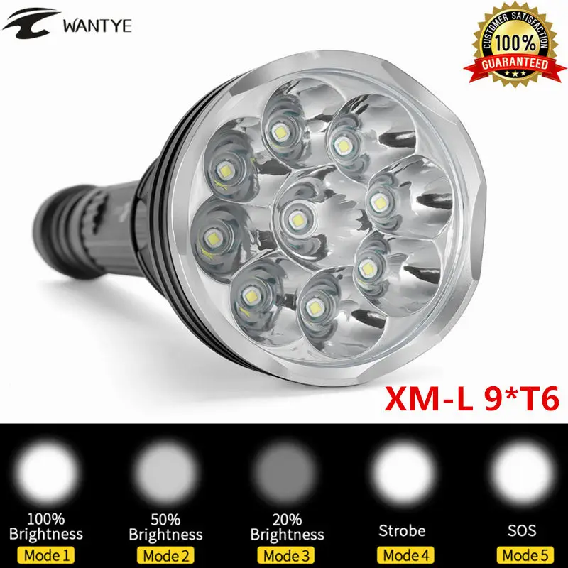 

18000Lumens 9* XML T6 LED Flash light Tactical 9T6 LED Flashlight Torch 5 Modes For Outdoor Camping Fishing Hunting