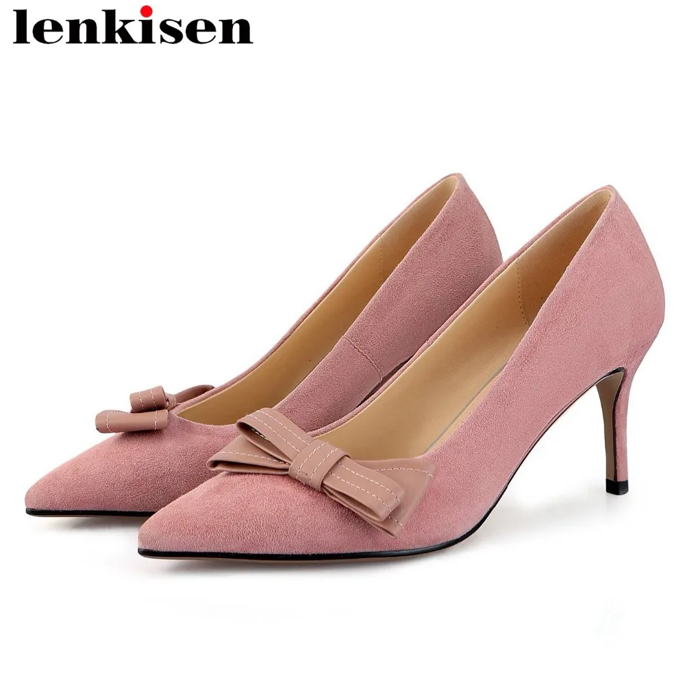 

New fashion butterfly-knot decoration stiletto 7cm heels genuine leather pointed toe women pumps celebrity party dress shoes L17