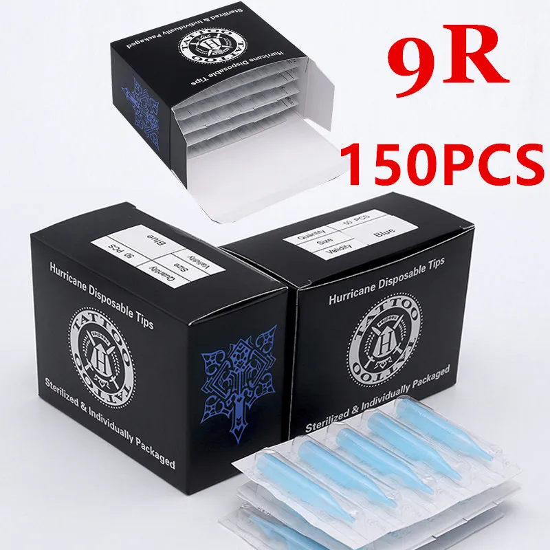 Tattoo Tips 150pcs 9RT Round Blue Disposable Tattoo Tips Nozzle for