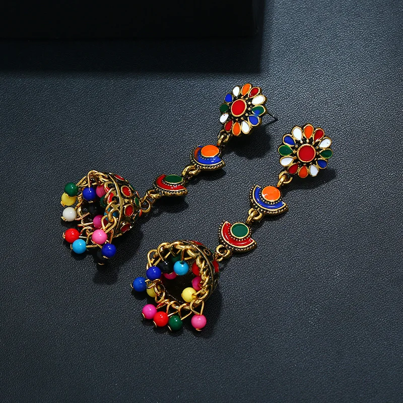 

Stylish Women Hanging Earrings Shell Coral Multi Layered Long Tassel Earring Antique Color Brinco Bijoux Colorful Bell Ear Jewel