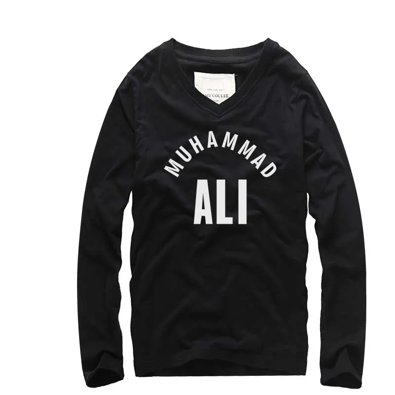 

2018 New Fashion MUHAMMAD ALI Men's long sleeve T Shirt Graphic Letter Printed Cotton Tee Shirts Front And Back Print Tops Male