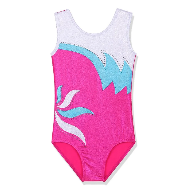 BAOHULU Little Girls Gymnastics Leotard Sparkle Patchwork Ballet Bodysuit for Girls Ballet Dance Wear with Diamond Kids Tank - Цвет: B182 hotpink white