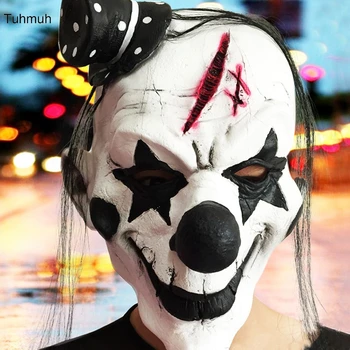 

Tuhmuh Black and White Latex Scary Clown Mask Adult Halloween Full Face Cosplay Ghost Props Costumes