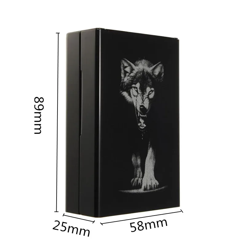 Персонализированные ультра тонкий черный волк металлический чехол для сигарет коробки Автоматическая сигарета держатель для табака чехол для хранения Карманный чехол подарки
