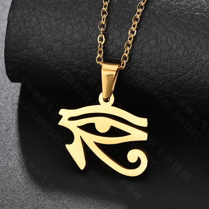 

Glossy Light Egyptian Gods Power Eye Necklace Eye of Horus Chain Choker Necklace for Man and Woman Stainless Steel Jewelry Gift
