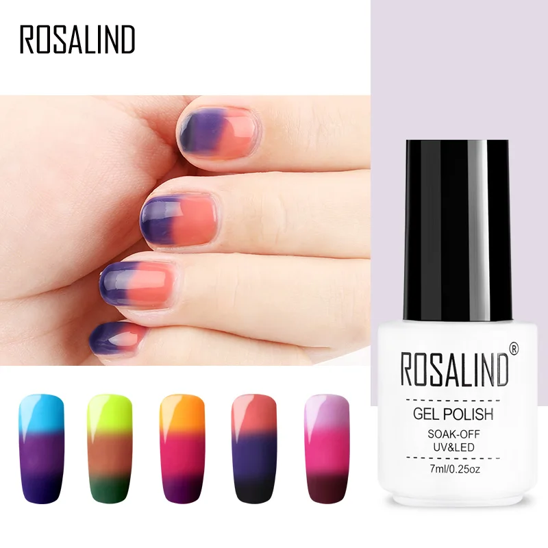 

ROSALIND Gel Nail Polish Set Gel Varnishes Soak Off Nail Gel Polish 7ML Nail Art 3 Colors Temperature Long Lasting