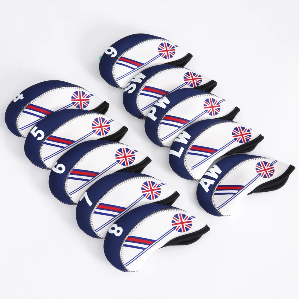 гольф - клуб железным headcover 10pcs неопрен белый с голубой флаг великобритании голову охватывает один размер подходит для всех утюгов открытый