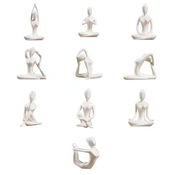 

10pcs/set Ceramics Yoga Posture Figure Collectable Statues for Tabletop Desk Decoration Ornaments Home Office Display Gifts