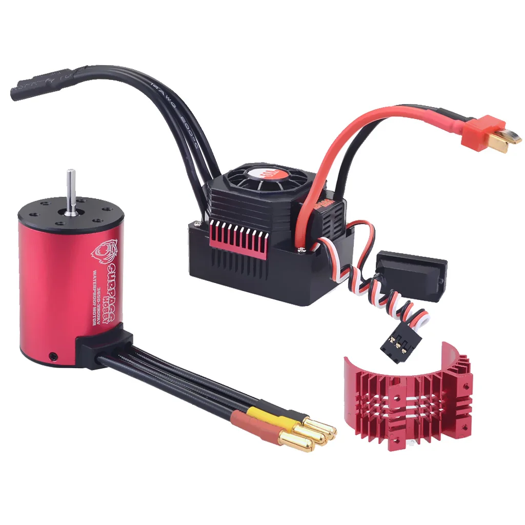 3650 Sensorless BRUSHLESS 2300KV Waterproof Motor & 45A ESC with RC Heatsink Cover Combo Set for 1:10 RC Cars