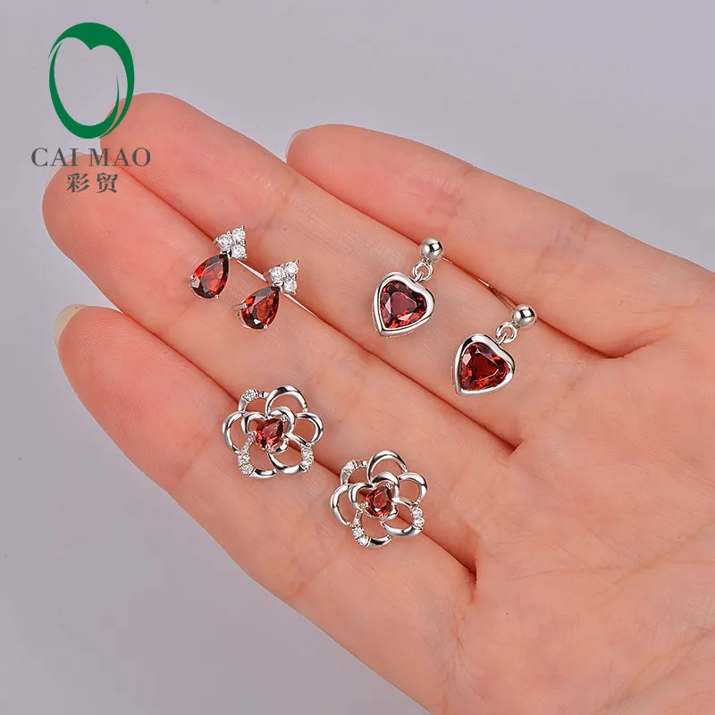 Caimao ювелирные изделия Природные Teardrop Форма Красный Гранат 925 стерлингов