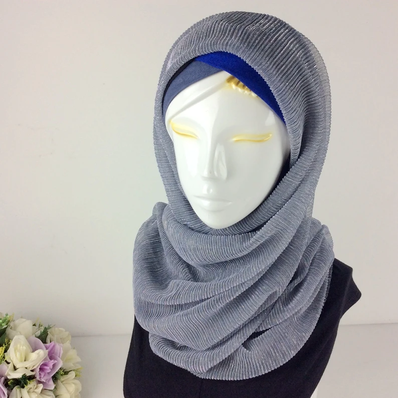 Мода Многоцветный люрекс Crinkle длинный Для женщин морщин мусульманский хиджаб 10 шт./лот