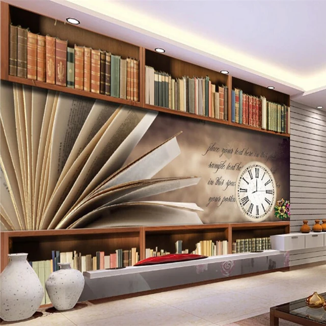 Beibehang Custom Wall Paper Retro Bookcase Shelves Wallpaper Beibehang Custom Wall Paper Retro Bookcase Shelves Wallpaper Living Room Sofa Bedroom Tv