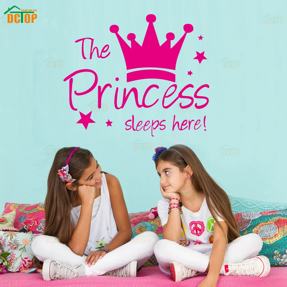 The Princess Sleep Here Vinyl Wall Stickers Crown Stars Wall Decals For Kids Room Home Decor Wall Art Quote Bedroom Wallpaper (3)
