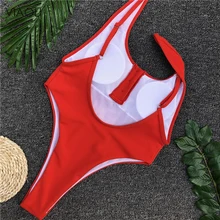 Сексуальный Одноцветный купальник с пуговицами на груди, женский купальник с высокой спинкой, купальник для девочек, купальный костюм, Цельный Монокини красного цвета