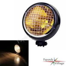 Papanda Motorbike Black Housing Amber Lens Retro 12V Headlight Cafe Racer for Harley Chopper Bobber Custom Motorcycle