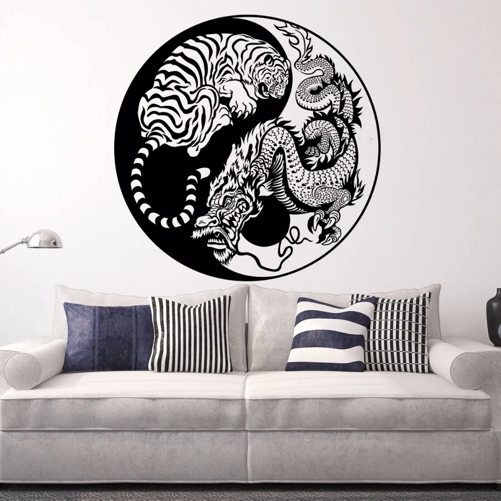 Wall Decals Hidden Dragon Crouching Tiger Vinyl Wall Sticker Asian Mythology Style Poster Home Decor Yin Yang Vinyl Art AY1068 movie room interior decor cinema film words wall decals ciname making studio window poster vinyl cinema wall art sticker pw258
