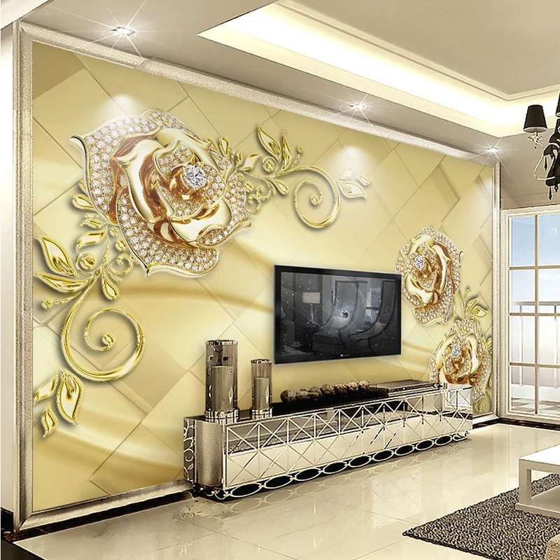 

Wall Mural 3D European Style Marble Diamond Jewelry Flower High Quality Non-woven Large Painting Living Room Mural Wallpaper