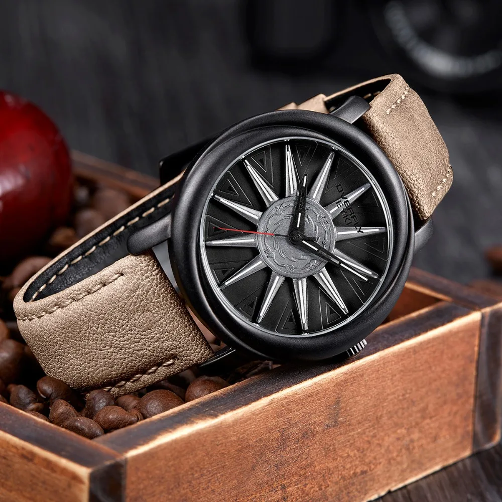 EYKI Brand Men Rotation Watches Man Watches Military Waterproof Men's Watch Male Trend Leather PU Trend Creative Wristwatch 
