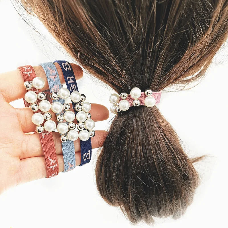 

1pcs Korean women's wild pearl head rope wide beaded beaded hair ring high elastic head rope hair accessories
