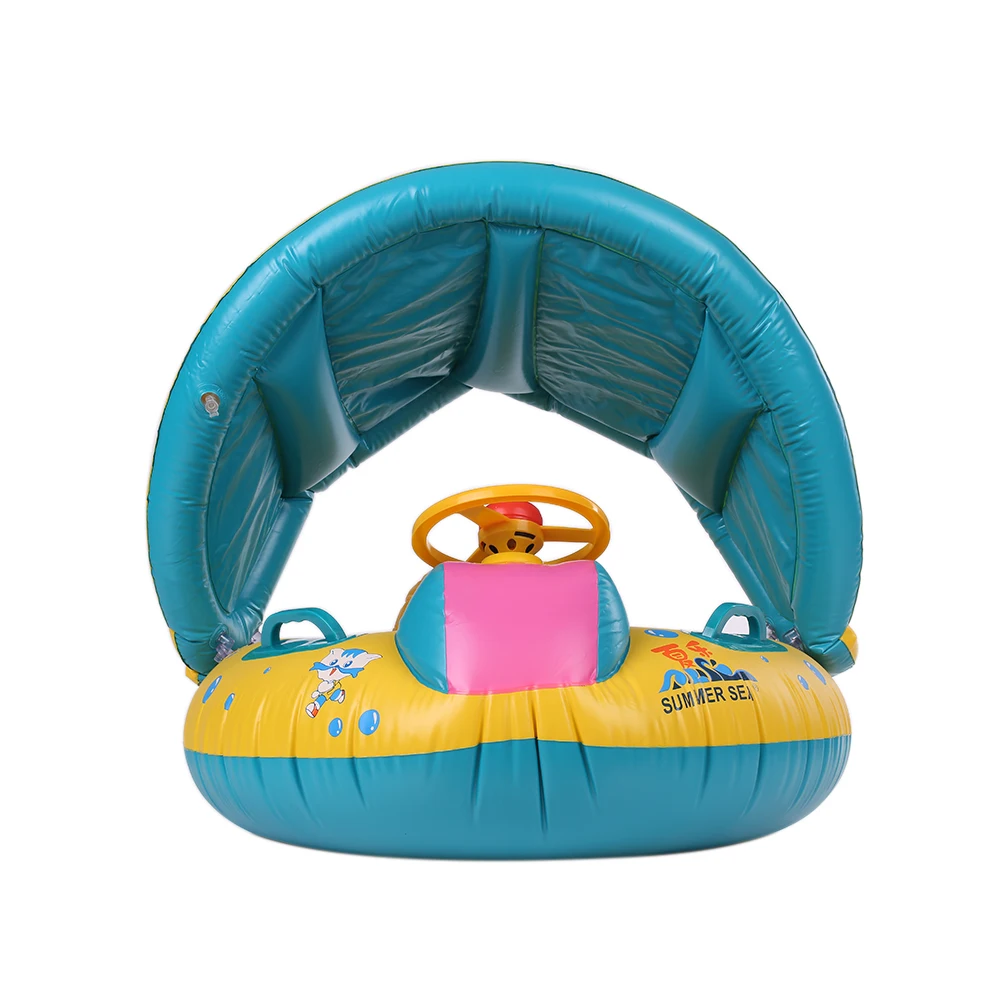 ПВХ безопасности надувной детский бассейн кольцо ребенка плавать со съемной сиденье с защитой от солнца лодка плавание игрушки для летнего веселья воды