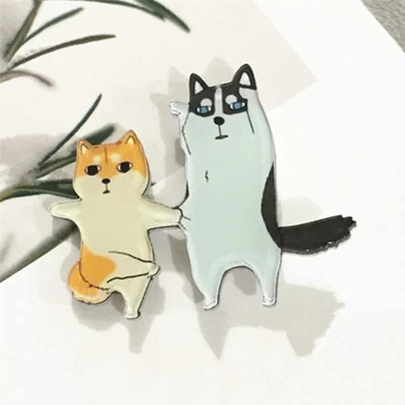 

1PCS Free Shipping Cartoon Friendly Dog with Cat Brooch Broach Pins Decoration Acrylic Badges Icons Pinback for Children Gifts
