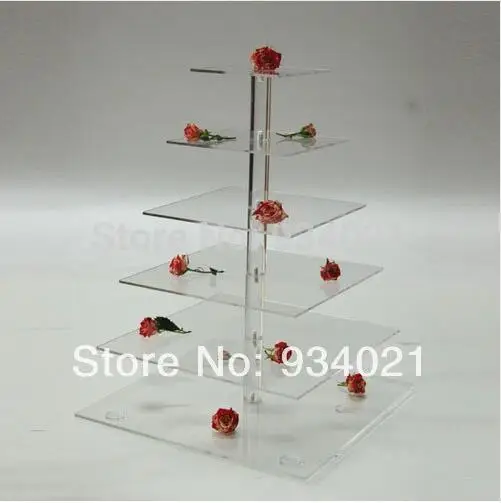 

Free shipping Clear Square 6 Tier Acrylic Cake Cupcake Stand party decoration