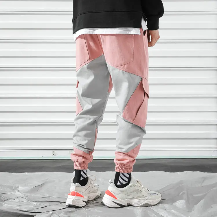New Cargo Harem Pink Pants Mens Casual Joggers Baggy Trousers Harajuku Streetwear Hip Hop Pants Men Fashionable Sweatpants