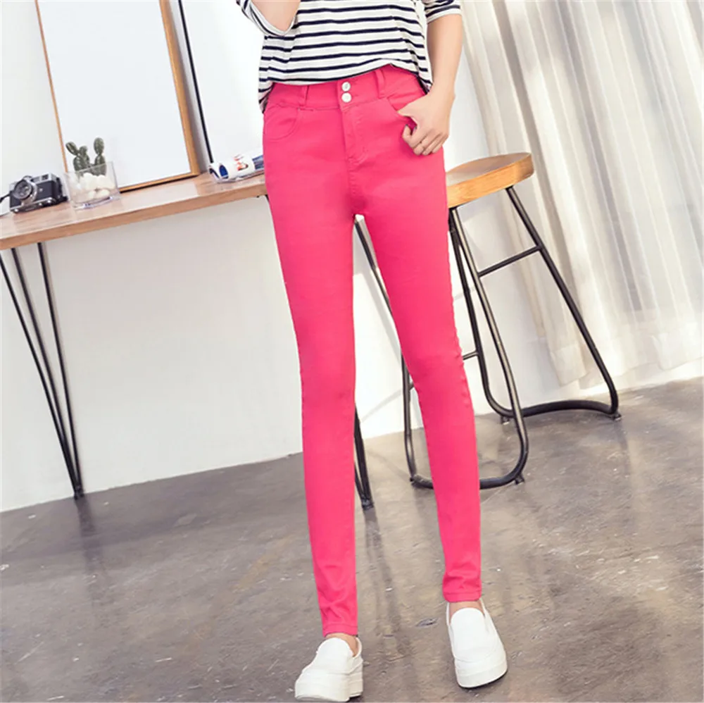 Джинсы с высокой талией женские новые модные хлопковые яркие цвета эластичные женские джинсы Mujer jean femme denim spodnie damskie - Цвет: Красный