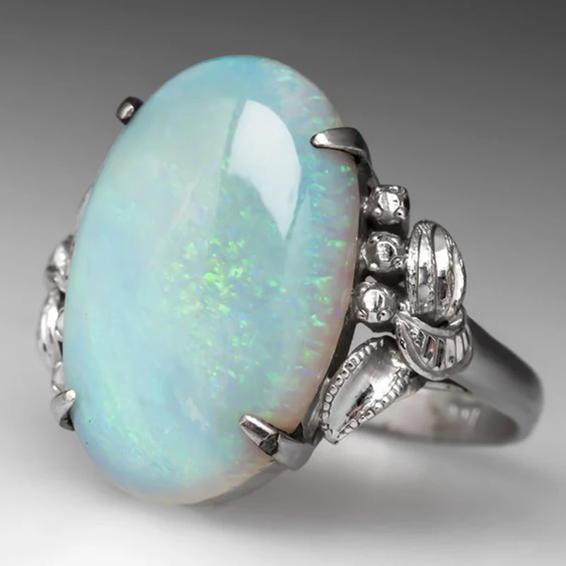 

Elegant Fashion White Oval Female Opal Ring Resin Stone Jewelry Vintage Engagement Wedding Rings For Women free shipping Z2J369
