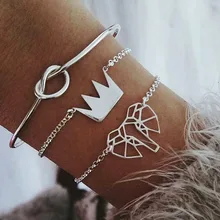 3 шт./компл. Модные полые слон Корона узлом серебряное отверстие многоуровневый браслет женский Очаровательная одежда аксессуары