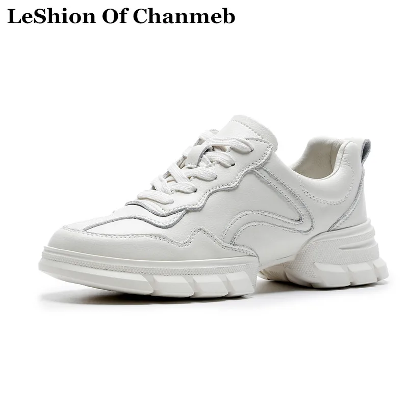

2019 Natural Leather High Toe Sneakers for Women White Spring Autumn Winter Trainers Ladies Casual Shoes All Season Leisure Shoe