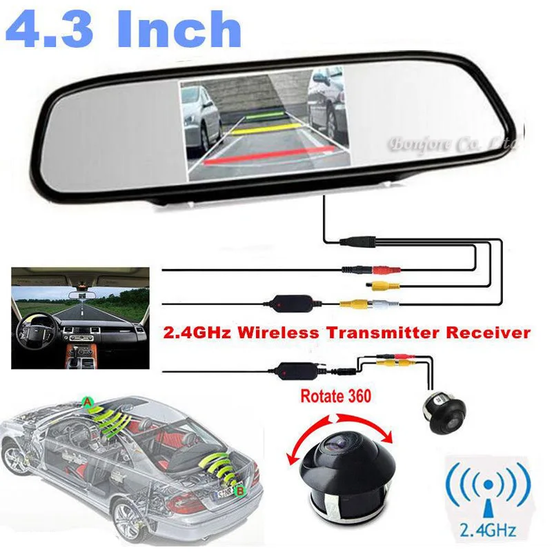 

Koorinwoo Wireless 4.3 Color Car Rearview Mirror Monitor Display for DVD 360 Wide degree CCD Car Rear View Camera Parking System