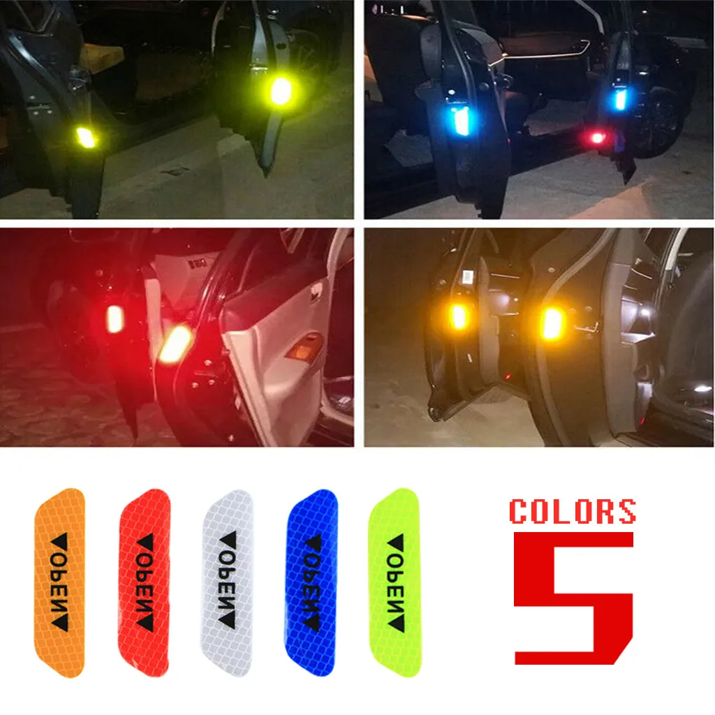4pcs Car Door Open Sticker Reflective Tape Safety Warning Auto Decals Stickers