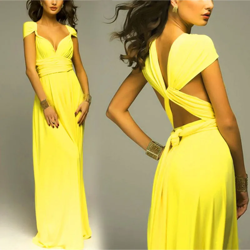 

2019 Sexy Long Dress Bridesmaid Formal Multi Way Wrap Convertible Infinity Maxi Dress Yellow Hollow Out Party Dress VN 68