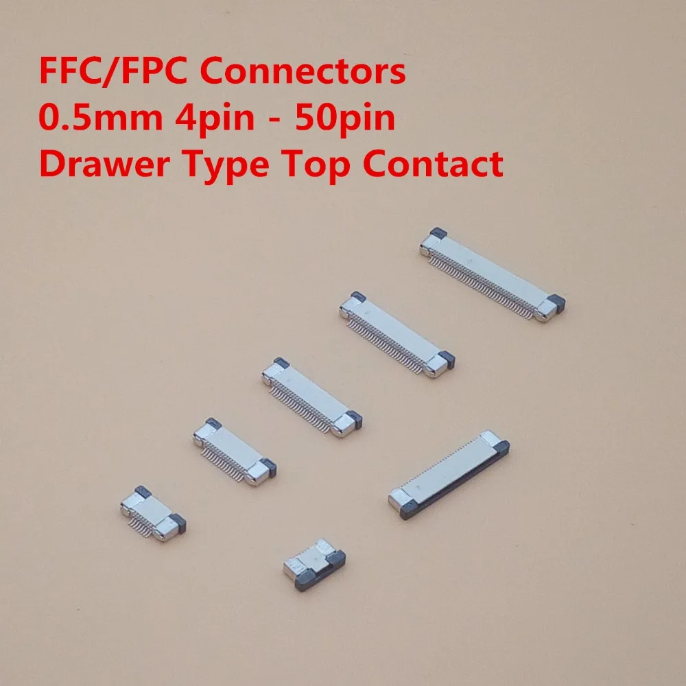 

50Pcs 0.5MM FFC Connector socket Drawer type Top Contact 4P 6P 8P 10P 12P 14P 16P 18P 20P 22P 24P 30P 32P 34P 40P 50P 60P
