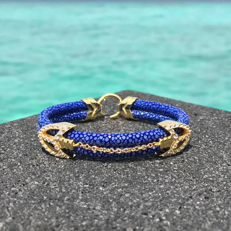 luxury 925 silver arrow bracelet with real stingray & python leather with zircon (16)