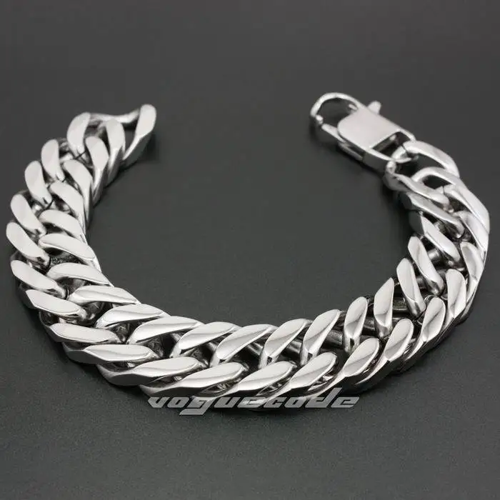 

12 Length Huge 316L Stainless Steel Cuban Chain Mens Bracelet 5R001(9.0inch)