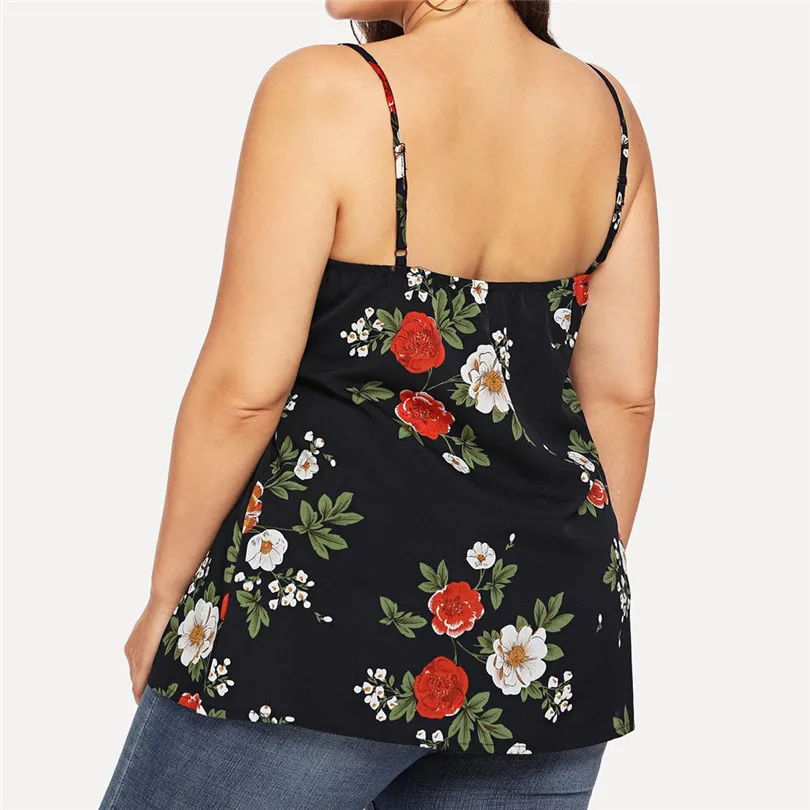 New Womens Girls Summer Daily Casual Sexy Plus SizeSleeveless Floral Print Lace Patchwork Camis Crop Top tops #4F05 (18)
