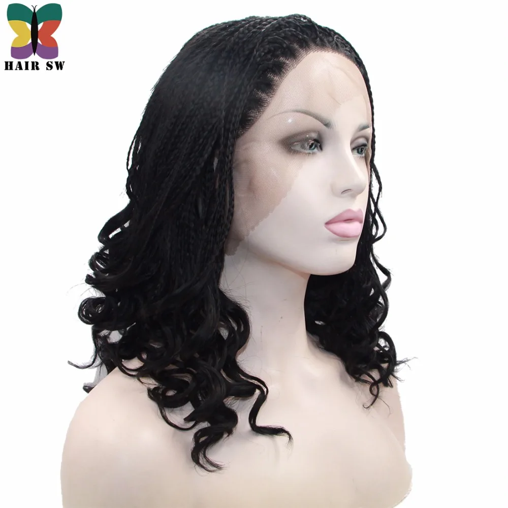 

HAIR SW Long Micro Braided Box Braids braids With Curls Wig Natural Afro Lace Front Synthetic Wig Heat Resistant Afro Women