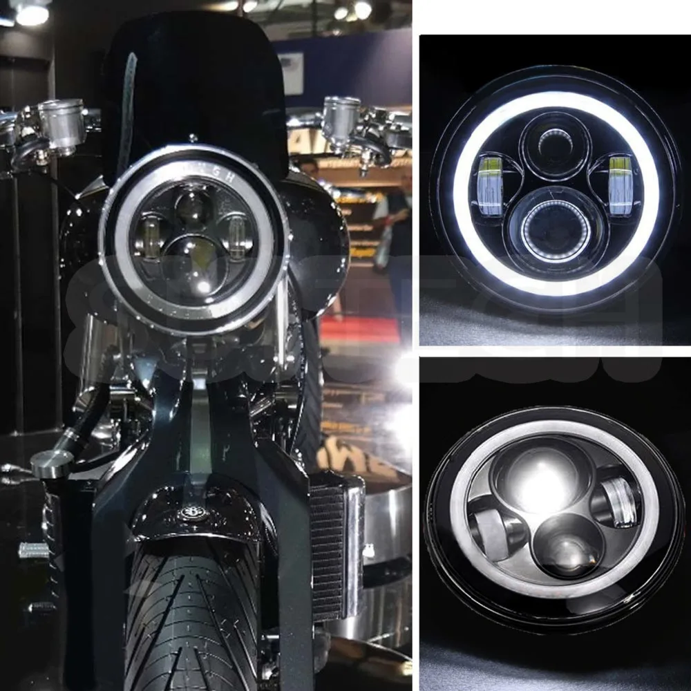 7 Inch Round LED Headlight with Signal Halo Angle Eyes with DRL Halo for 97-15 Jeep Wrangler JK CJ Harley Davidson Headlight (6)