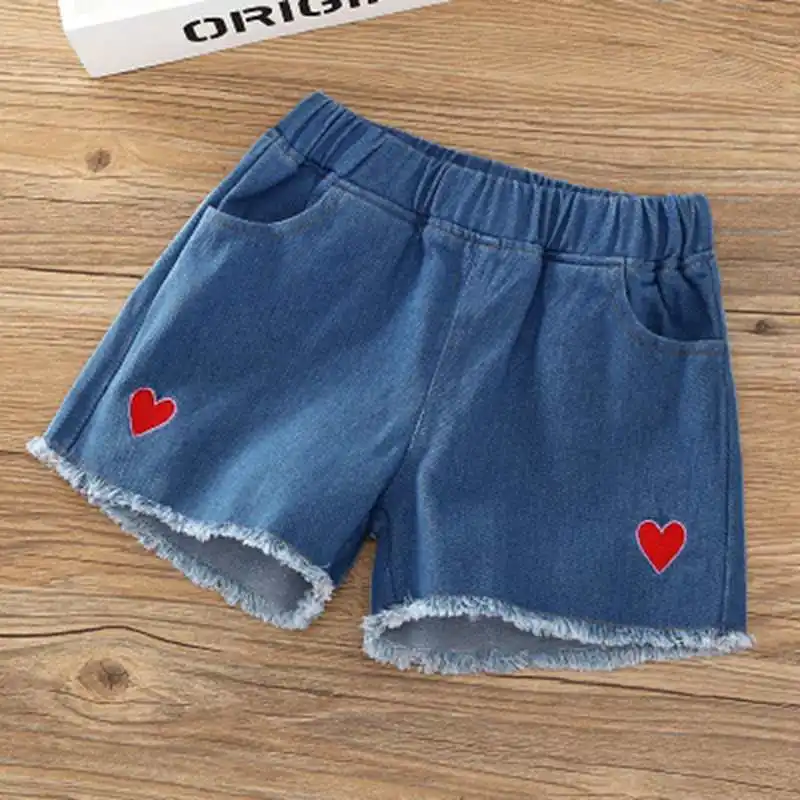 Летние модные детские джинсовые шорты из хлопка для девочек, повседневные джинсовые шорты для детей от 3 до 15 лет - Цвет: color at picture