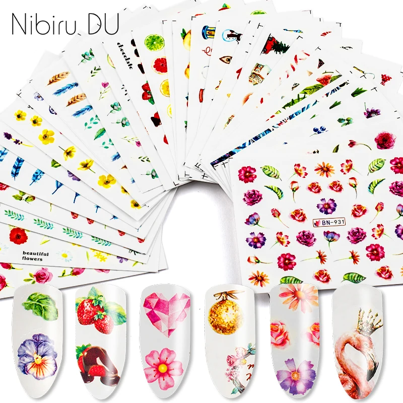 

12pcs Nail Stickers Water Transfer Sticker Colorful Design Decals For Nails Art Decorations Manicure Tips Sets