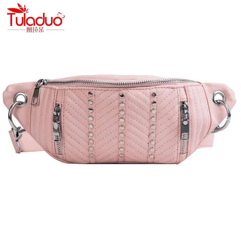 

TULADUO Brand Fashion Women Waist Bag PU Leather Shoulder Bags Zipper Chest Waist Bags Travel Chest Bag Female Rivet Waist Pack