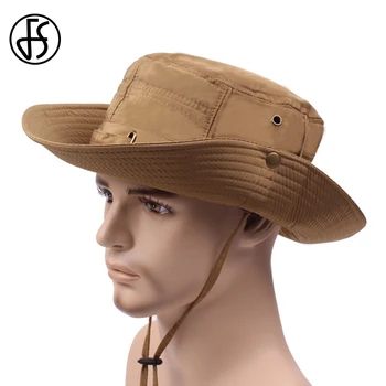 

FS Summer UV Protection Outdoor Bucket Fisherman Hat For Women Men With Windrope Wide Brim Climbing Fishing Hat Sunshade Cap
